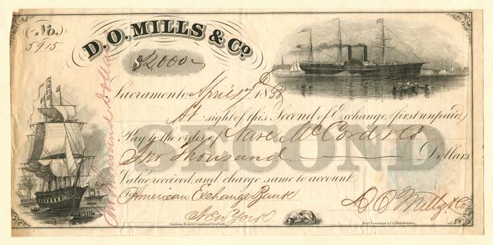 D.O. Mills & Co. Check signed by D.O. Mills - SOLD